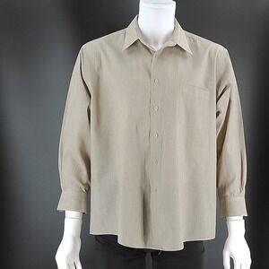 Pierre Cardin Mens Tan Micro Stripe Button Down Shirt 17-17.5 32/33 Tailored KR